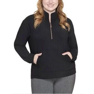 Skechers GO WALK Luxe Ribbed Quarter Zip Pullover Black Women’s Medium Active